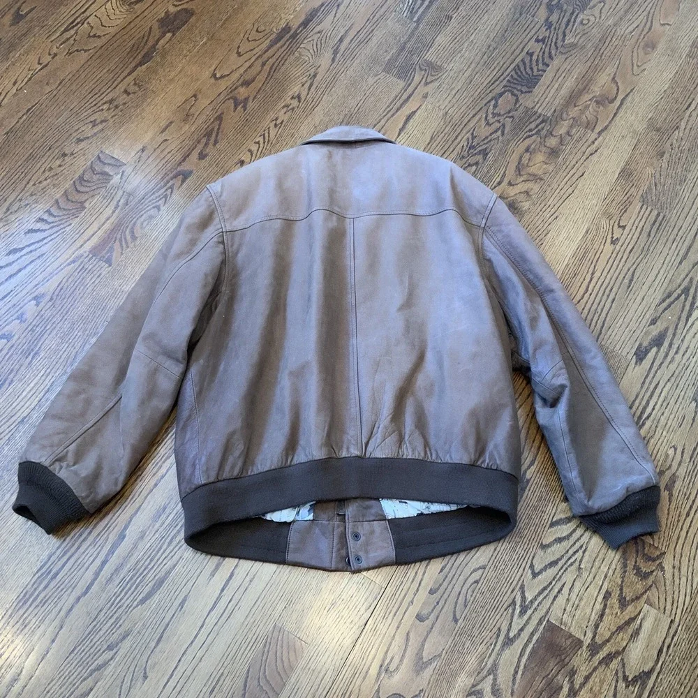 Vintage Men's Brown Leather Bomber Jacket Size 46 Moto Pilot Retro‎ Hipster